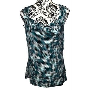 WHBM Geometric Drape Neck Sleeveless Tank Top M Teal Black